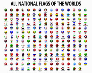 All national spherical flags.  Rounded flags, circular design. High quality vector flags isolated on white background.