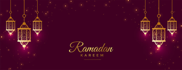 beautiful ramadan kareem celebration banner with lamps decoration © starlineart