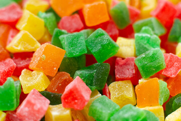 Colorful cubes dry fruit  candied peel texture
