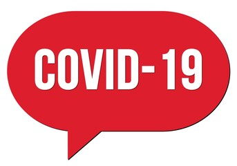 COVID-19 text written in a red speech bubble