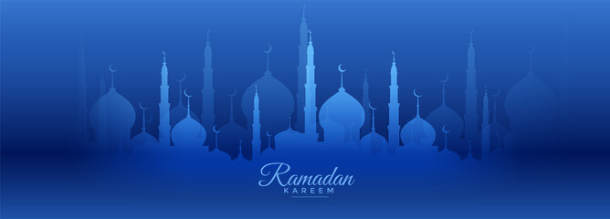 ramadan kareem blue banner with mosque design