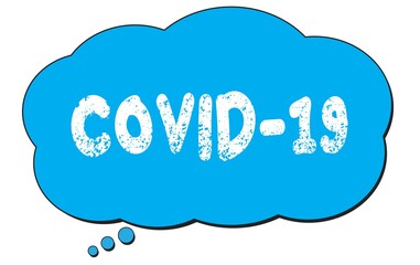 COVID-19 text written on a blue thought bubble.