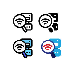 Signal Wi-Fi Network Robot Finder and Search Icon, Logo, and illustration