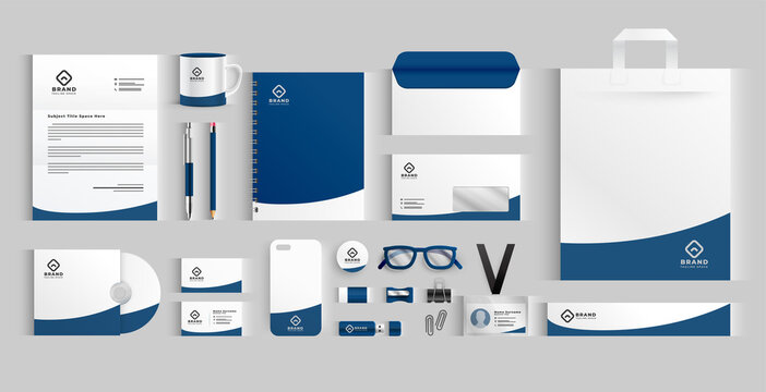 stylish business stationery items set in blue color