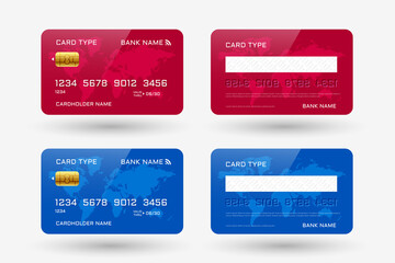 red and blue credit card mockup template design