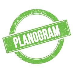 PLANOGRAM text on green grungy round stamp.