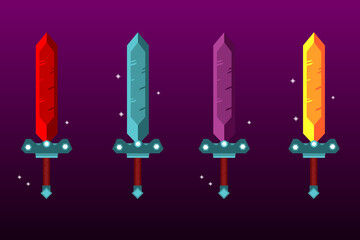 Set of colorful swords. Design elements for games or apps. 