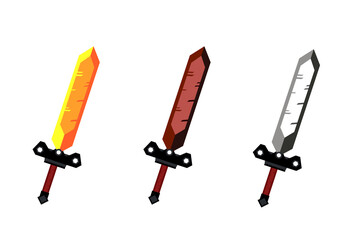 Gold, silver, and wooden swords. Design for the design of the game or application.