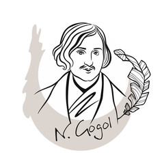 Portrait of the poet and writer of the 19th century Nikolai Gogol. Famous Russian prose writer, playwright, poet, critic, publicist. Black and white sketch of a hand-drawn portrait.