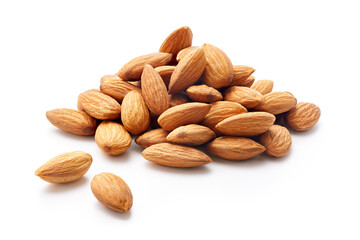 Heap of almonds isolated on white background - clipping path included