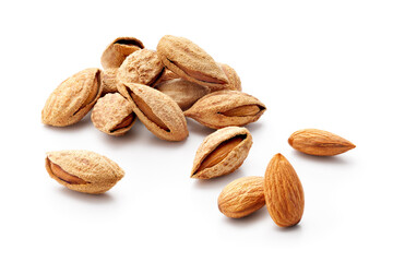 Group of almonds in shell isolated on white background
