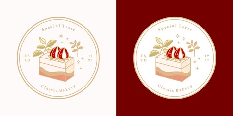 Hand drawn vintage cake, pastry, bakery logo elements with frame
