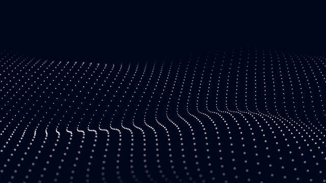 A wave of moving particles. Abstract 3d vector illustration on a dark background. © Olena