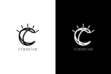 Abstract Letter C with sun logotype. Creative vector based icon template.