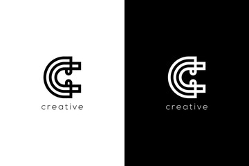 Unique letter C with line logotype. Creative vector based icon template.