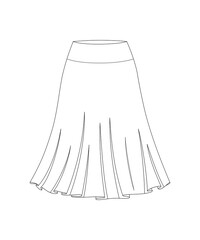 Long maxi skirt. Skirt flat sketch template.