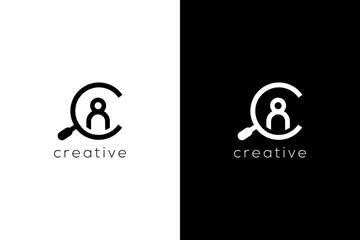 Minimalist job search icon with magnifying glass. Job or employee logo. Creative vector recruitment agency based icon template.