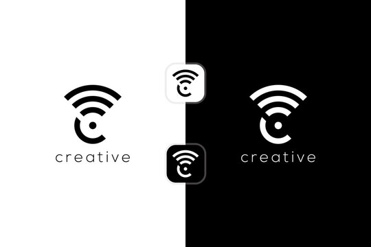 Abstract letter C with signal logotype. Creative vector based icon template.
