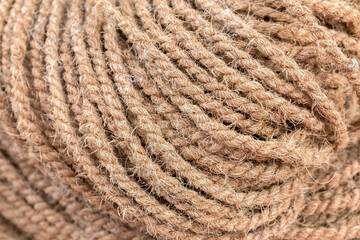 Knitted net made of Coconut fiber. Close up.