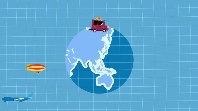 Travel Animated explained video animation design with world destinations and modes of transport animation