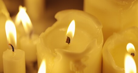 Candles on table closeup photo