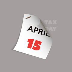 USA Tax Day Concept - Calendar Design Template - Tax Deadline, Due Date for Federal Income Tax Returns: 15th April