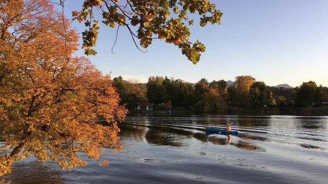 Boating on a Bavarian Lake in Autumn, Germany