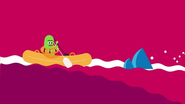 Boating cartoon Animation design with ocean waves and shark attacks.
