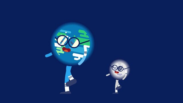 Cartoon Earth and Moon Walking animation design