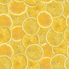 seamless pattern of bright juicy yellow lemon, cut into circles