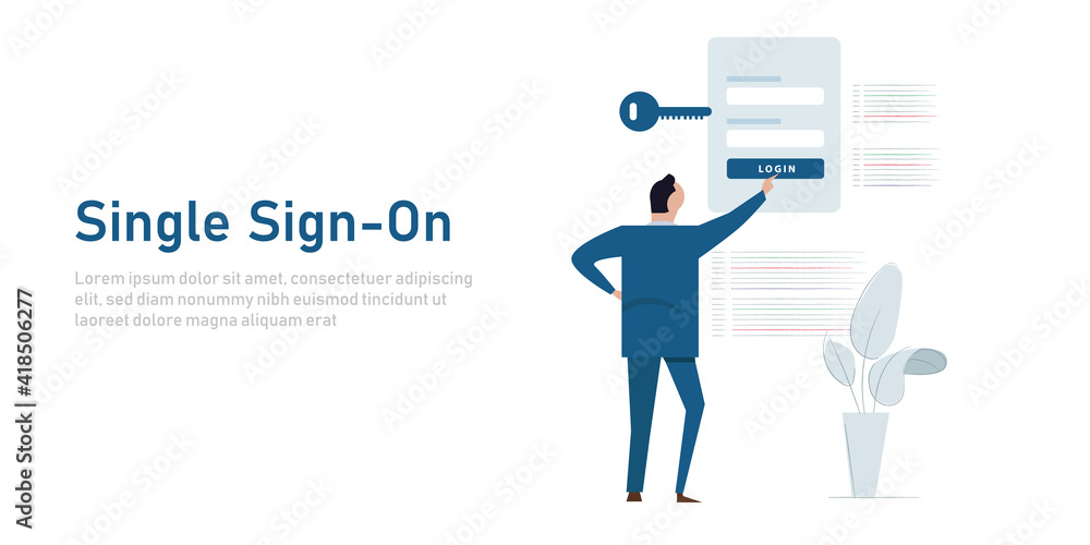 Poster single sign-on login protection password businessman validation digital security web internet