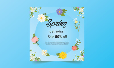 Floral spring design with white flowers, green leaves. Spring sale poster. template, banners, wallpaper, flyers, invitation, posters, brochure, voucher discount.