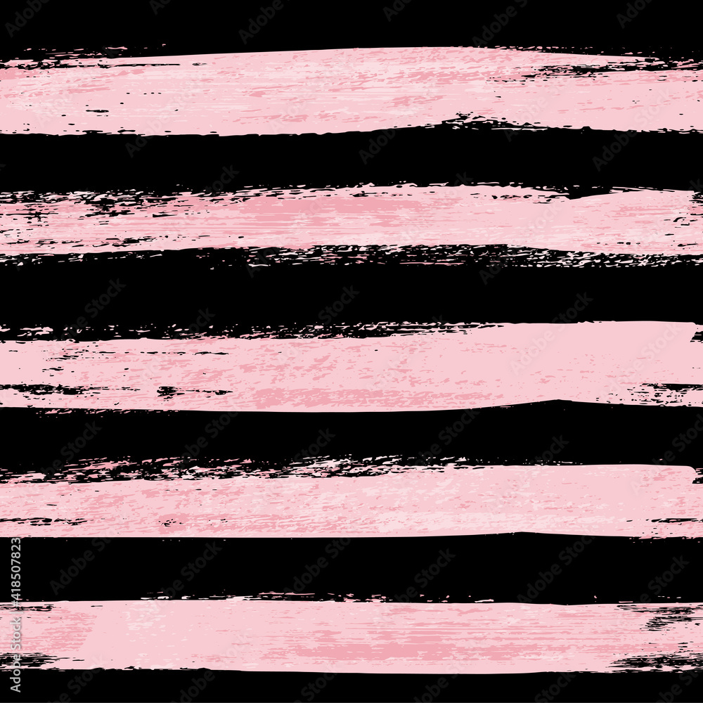 Poster black and pink brush stroke seamless pattern with horizontal lines. vector background.