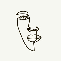 One line Hand drawn abstract face.  Minimal art. Trendy style. 