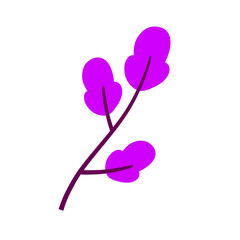 Branch with pink leaves. Plant design. Element of wood and nature. Flat simple illustration