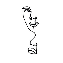Two abstract simple faces drawn in one continuous line. One line design for wedding invitations, tattoos for lovers, print for poster. 