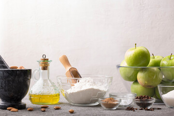 The concept of home cooking from natural products on a light background.