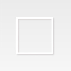 Obraz premium White square frame for picture on wall on gray background. Blank space for picture, painting, card or photo. 3d realistic modern template vector illustration. Empty wooden or plastic element