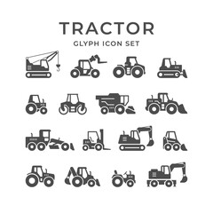 Set glyph icons of tractors - obrazy, fototapety, plakaty