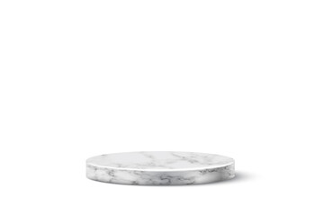 Gray marble round podium for product. 3d pedestal in stone pattern vector illustration. Geometric stage isolated on white bacground. Abstract realistic place for advertising or decoration