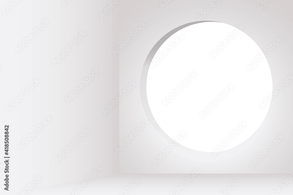 Aufkleber round window view from white empty room abstract background. view on outside light vector illustrati