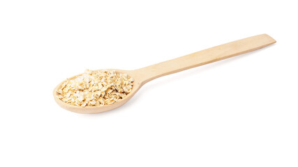 oat flakes in wooden spoon isolated on white