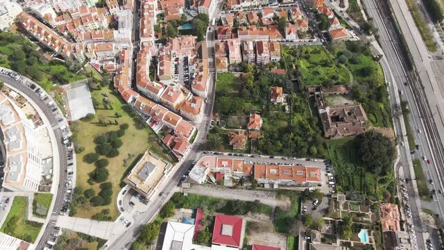 Lisbon Portugal Aerial drone travel video of teh city center of Lisbon, Portugal. It is the most popular and touristic place in Lisbon, Portugal.