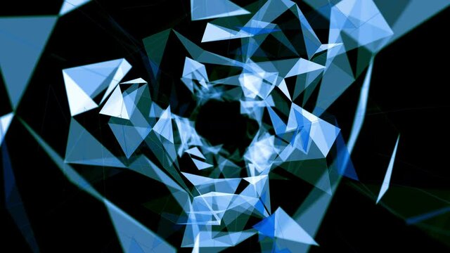 Blue polygonal geometric tunnel. Computer generated seamless loop blue glass abstract motion background. 4k UHD