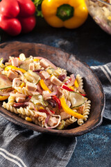 Fusilli pasta salad with smoked turkey