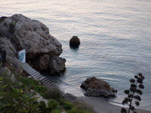 Playa del Carabeo, beach in the old town of nerja, spain