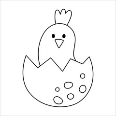 Vector black and white bird nestling icon. Little animal outline illustration. Cute line drawing of just hatched baby bird sitting in egg shell isolated on white background. .