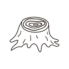 Cute black and white tree stump illustration. Vector stab isolated on white background. Fall season woodland icon for print, sticker, postcard.  Funny outline forest clipart..