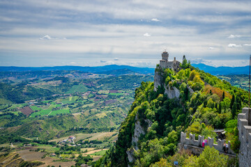 Panorama view of the San Marino landscape view from the city with buildings and fortifications