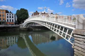 The famous Ha'penny Bridge over the Liffey in Dublin city centre on a lovely afternoon.